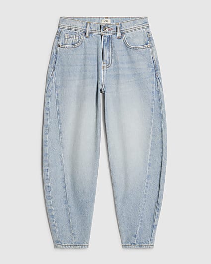 Girls Blue Barrel Leg Jeans