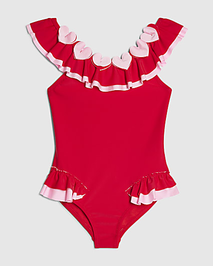 Mini Girls Red Heart Frill Swimsuit