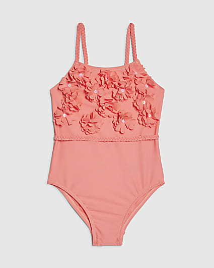 Mini Girls Pink 3D Flower Swimsuit