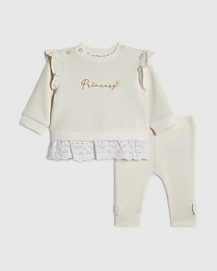 Baby Girls Cream Embroidered Sweatshirt Set