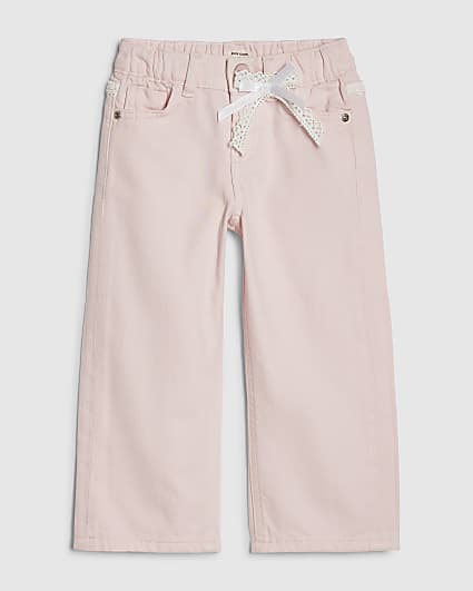 Mini Girls Pink Lace Bow Wide Leg Jeans