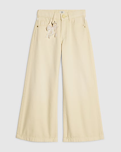 Girls Yellow Lace Wide Leg Jeans With Keyring