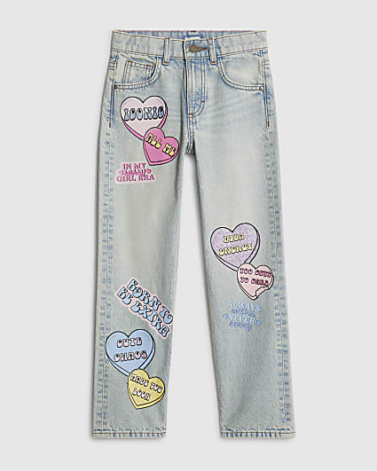 Girls Love Heart Graffiti Straight Jeans