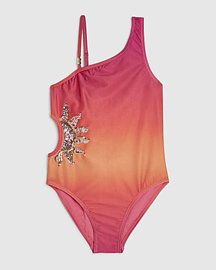 Girls Orange Ombre Sequin Sun Swimsuit