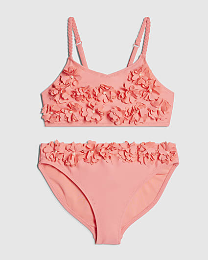 Girls Pink 3D Flower Bikini Set