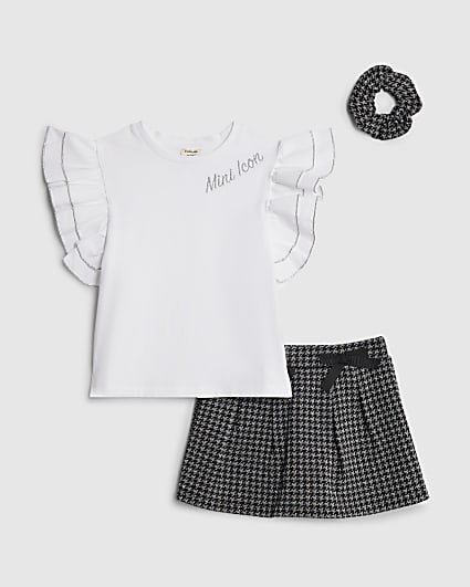 Mini Girls White Frill Sequin Skort Set