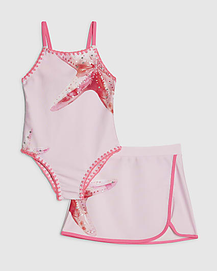Mini Girls Pink Starfish Swimsuit Set