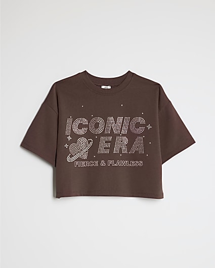 Girls Brown Embellished Iconic Era T-Shirt