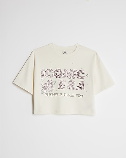 Girls Cream Embellished Iconic Era T-Shirt