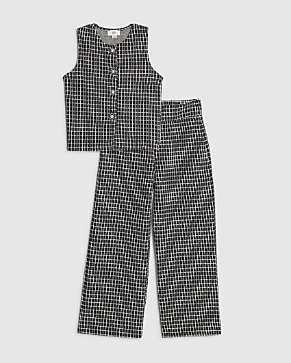 Girls Black Check Boucle Waistcoat Set