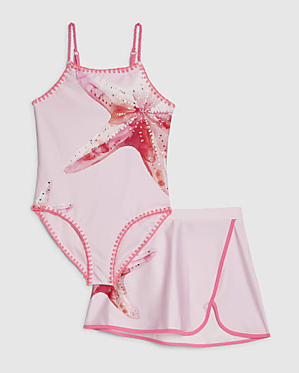 Girls Pink Starfish Swimsuit Set