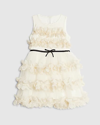 Mini Girls Cream Tiered Tulle Dress