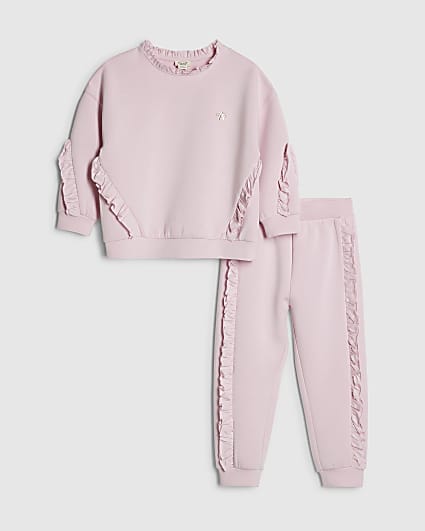 Mini Girls Pink Frill Sweatshirt Set