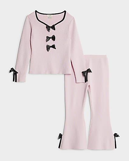 Mini Girls Pink Bow Trousers Set