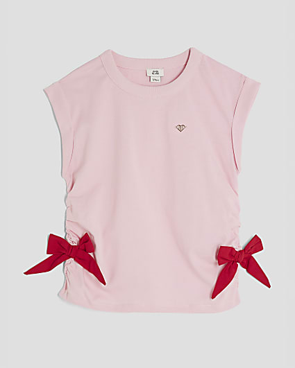 Girls Pink side Bow T-shirt