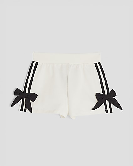 Girls White Bow Runner Shorts