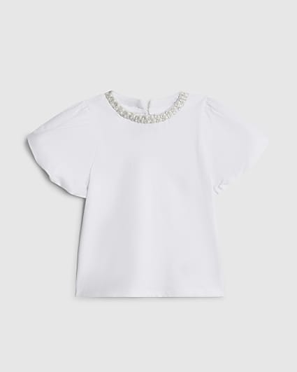 Mini Girls White Pearl Necklace T-Shirt