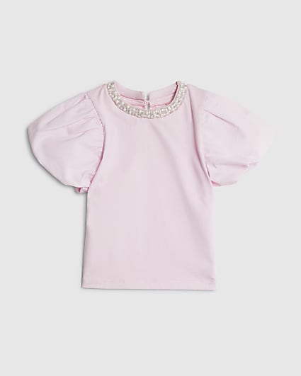 Mini Girls Pink Pearl Necklace T-Shirt