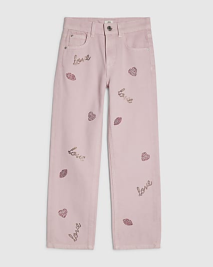 Girls Pink Lips Straight Jeans
