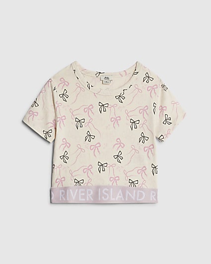 Girls Pink Bow Print RI Waistband Top