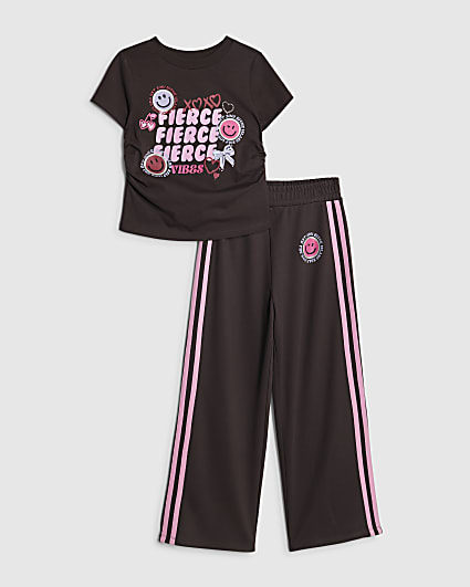 Girls Brown Fierce Smile Tracksuit Set