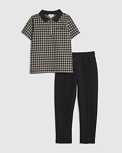 Boys Black Dogtooth Polo Shirt Set