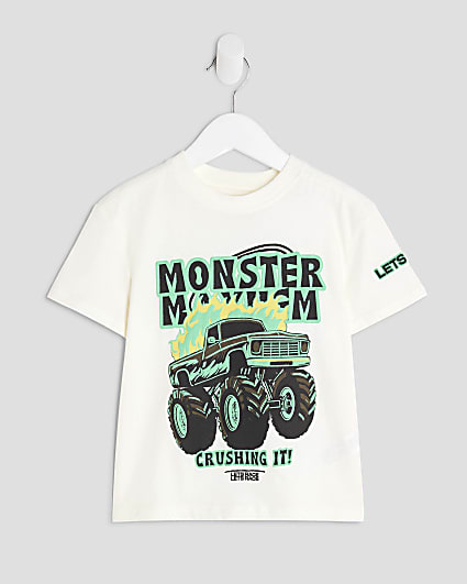 Mini Boys Cream Monster Truck T-Shirt