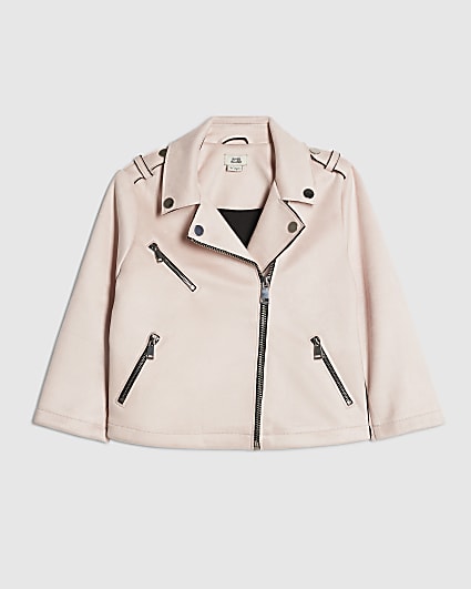 Mini Girls Pink Faux Suede Biker Jacket