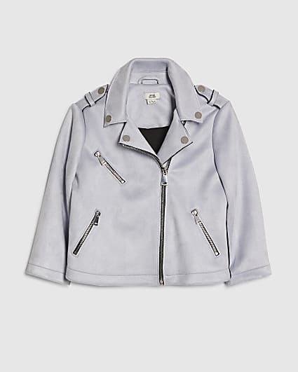 Mini Girls Blue Faux Suede Biker Jacket