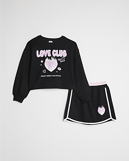 Girls Black Love Club Sweatshirt Set