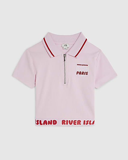 Girls Pink Zip Paris Polo Shirt