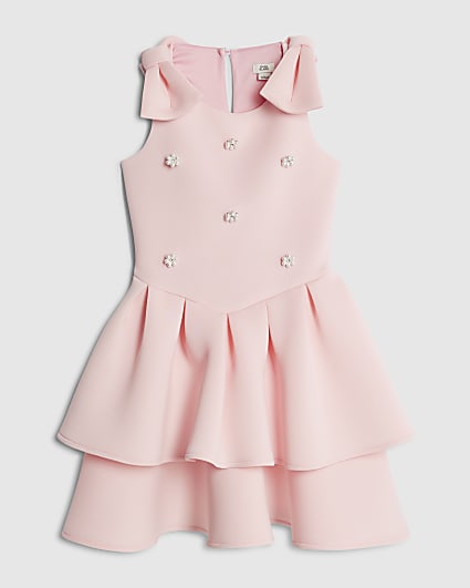 Girls Pink Pearl Embellished Scuba Dress
