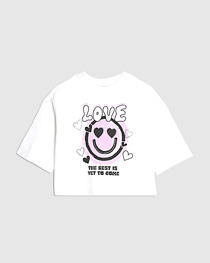 Girls White Love Smile T-Shirt