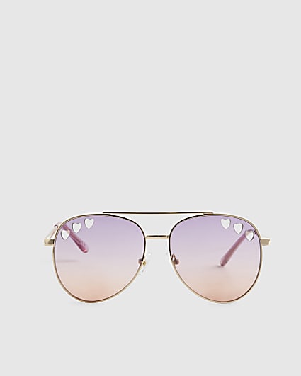 Girls Purple Cut Out Heart Aviator Sunglasses