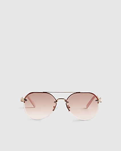 Girls Pink Rimless Aviator Sunglasses