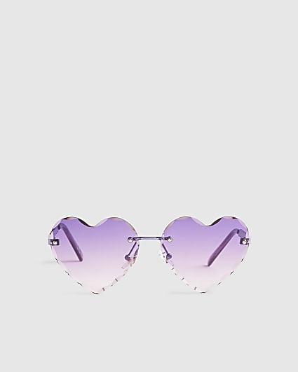 Girls Purple Rimless Heart Sunglasses