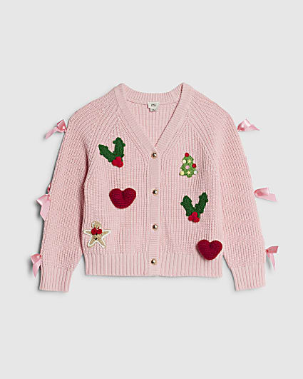 Girls Pink Christmas Cardigan