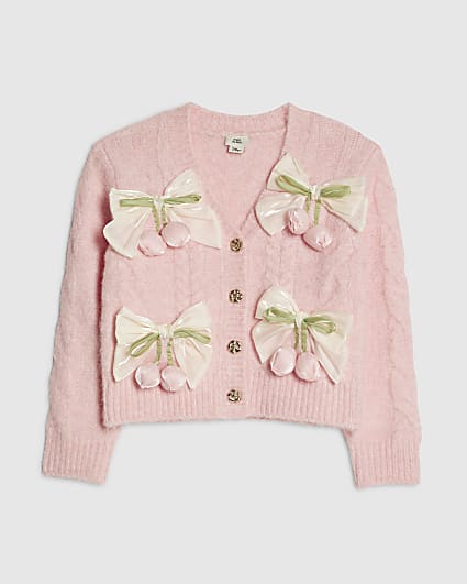Girls Pink Bow Flower Cardigan