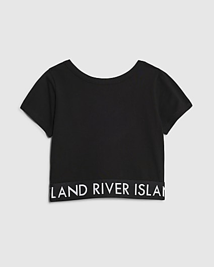 Girls Black Cross Back RI Waistband Top