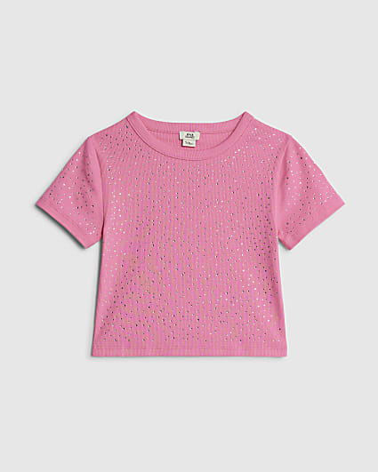 Girls Pink Embellished T-Shirt