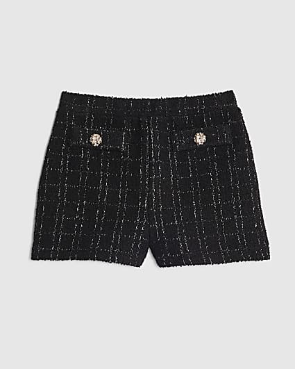Girls Black Boucle Button Shorts