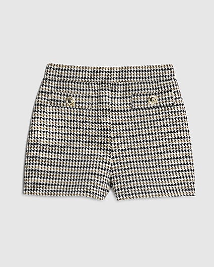 Girls Beige Check Button Shorts