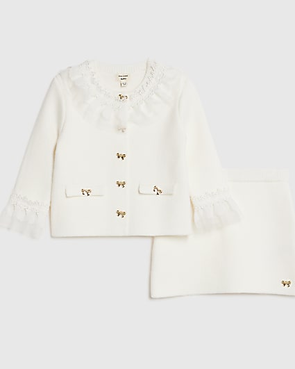 Mini Girls Cream Tulle Cardigan Set