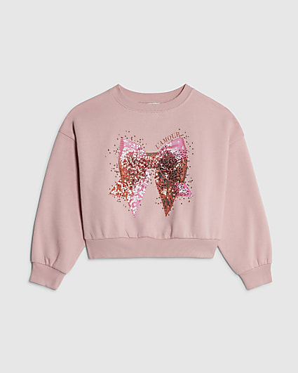 Girls Pink Embellished Bow Sweatshirt