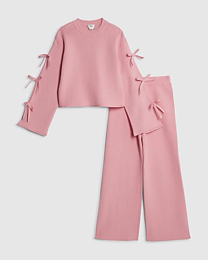 Girls Pink Cut Out Bow Jumper Set