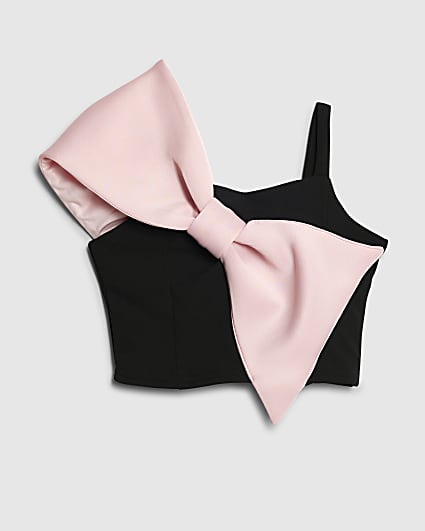 Girls Black Oversized Bow Top