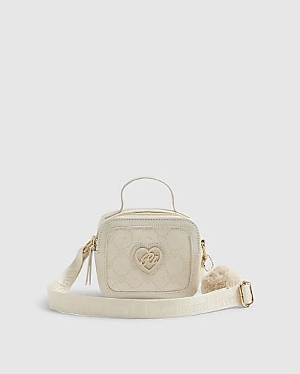 Girls Cream Monogram Box Cross Body Bag