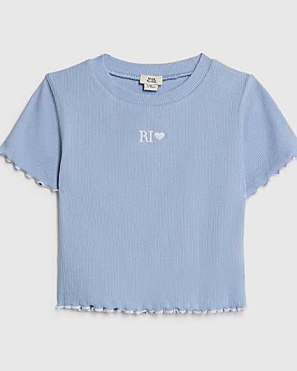 Girls Blue Lettuce Hem RI Top