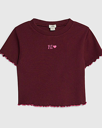 Girls Brown Lettuce Hem RI Top