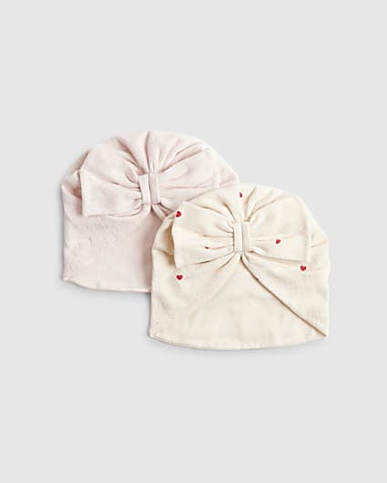 Baby Girls Pink Floral Bow Turban Pack Of 2